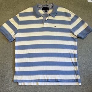 Tommy Hilfiger Polo Shirt Mens XL Blue White Striped Short Sleeve Casual